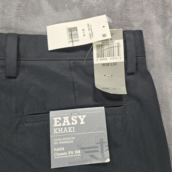 Dockers D3 Easy Khaki Pants Mens 38x32 Black Pleated Classic Fit Wrinkle Free - Picture 6 of 10